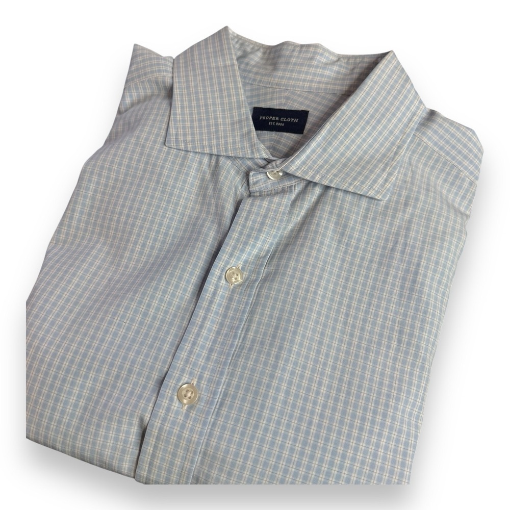 Proper Cloth Cotton Blue Gingham Check Men's Button Down Long Sleeve